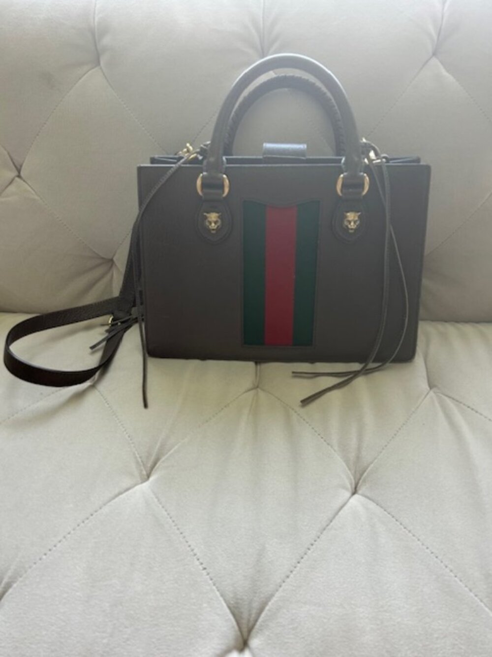 Gucci Animalier brown leather Web tiger-head bag